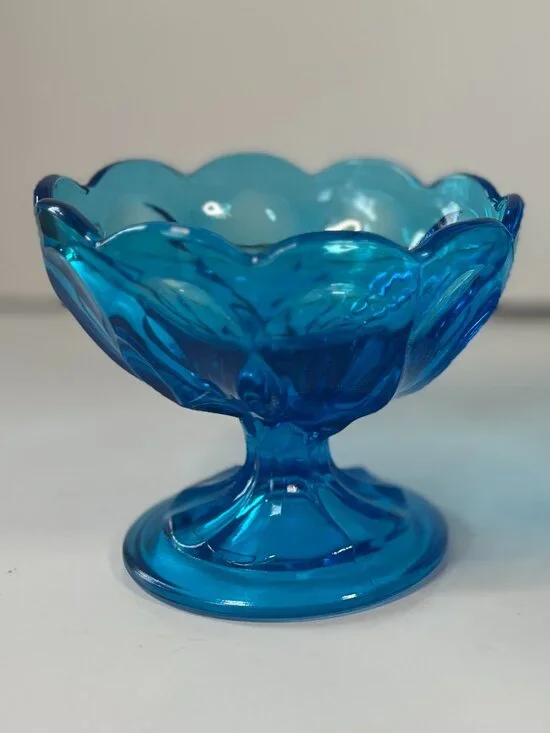 Anchor Hocking Blue Fairfield Pedestal Compote Dishes 70s Vintage Bohemian Glass - Picture 2 of 11